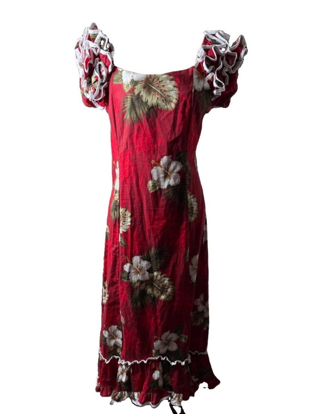Vtg Pacific Legend Hawaii Floral Maxi Hibiscus Hula Dress Asymmetric Resort Sm